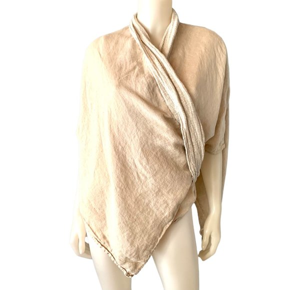 Kim Bernardin Linen Jacket One Size Paris Designer Textured Wrap Kimono Ecru - Picture 3 of 13